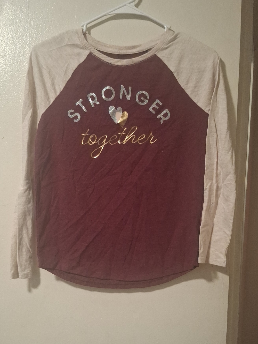 Cat & Jack Maroon and Cream Long Sleeve 'Stronger Together' Tee
